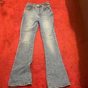 blue flare denim jeans